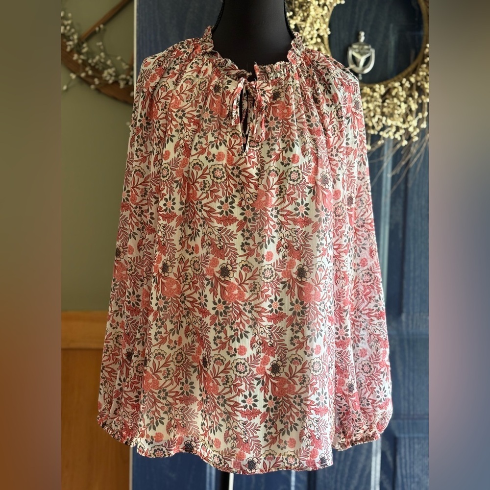 Talbots Pink and Gray Floral Blouse